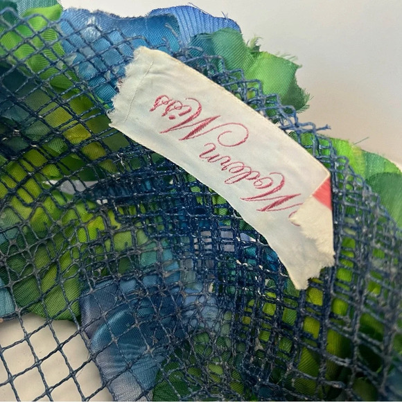 Elegant Vintage Modern Miss Blue Green Floral Pillbox Hat - Picture 9 of 12